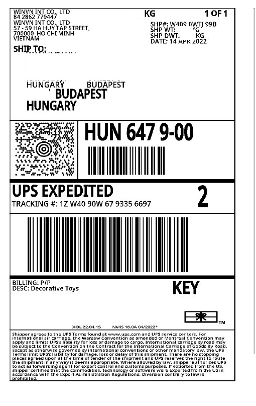 International shipment — Vietnam to Hungary